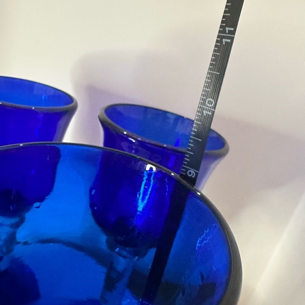 Cobalt Blue Stemware Glasses Set 🍷 Vintage Hand Blown Wine Goblets - Picture 6 of 6